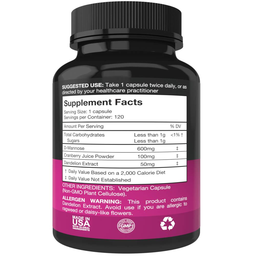 Capsules D-Mannose 600mg Purest Vantage, vue de dessus