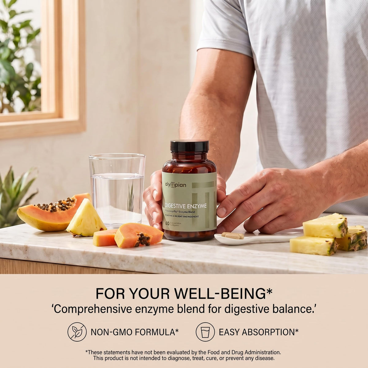 Capsules d'Olympian Labs Makzyme-Pro dans une cuillère