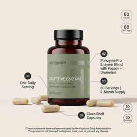 Capsules d'Olympian Labs Makzyme-Pro sur une surface blanche