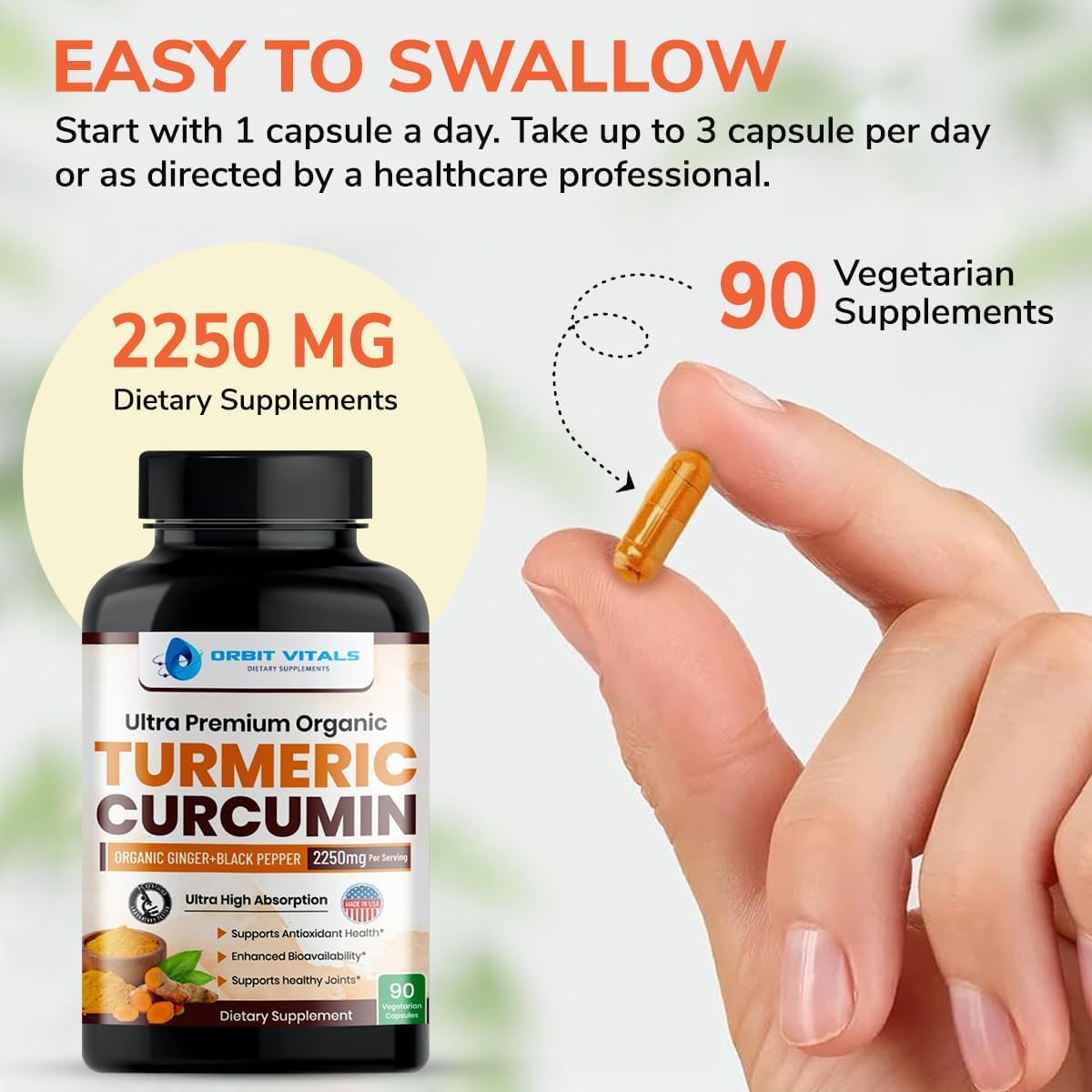 Capsules d'Orbit Vitals Curcuma sur une cuillère