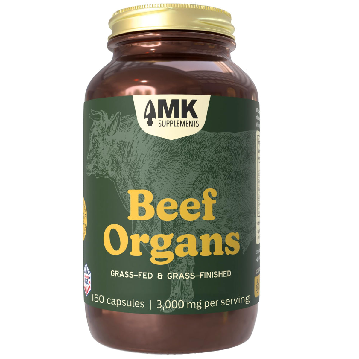 Capsules d'Organes de Boeuf MK Supplements vue de face