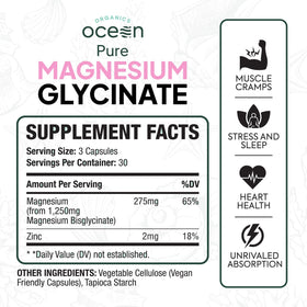 Capsules d'Organics Ocean Magnésium Glycinate avec Zinc, vue rapprochée