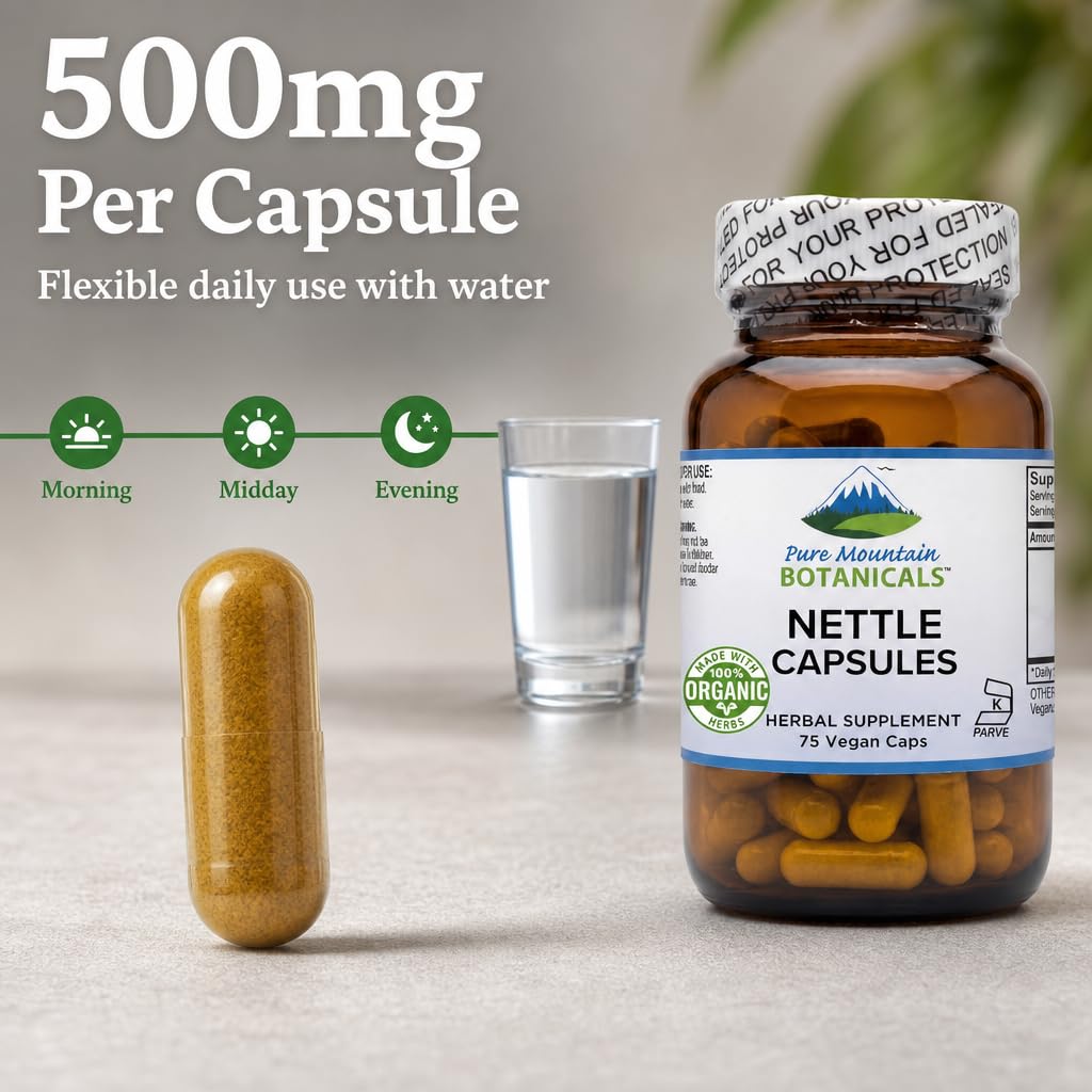 Capsules d'ortie bio avec verre d'eau
