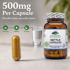 Capsules d'ortie bio avec verre d'eau