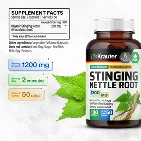 Capsules d'ortie BIO KRAUTER sur un fond naturel