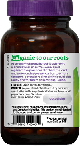 Capsules d'Ortie Bio Oregon's Wild Harvest, vue de l'arrière avec ingrédients