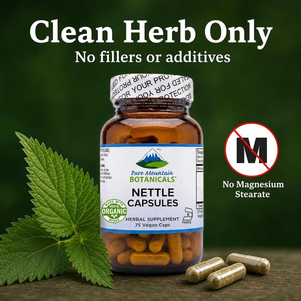 Capsules d'ortie bio sur un fond naturel