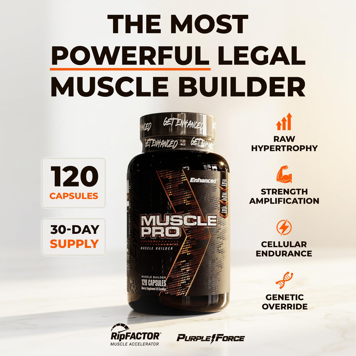 Capsules d'support Muscle Pro sur une surface blanche