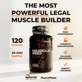 Capsules d'support Muscle Pro sur une surface blanche