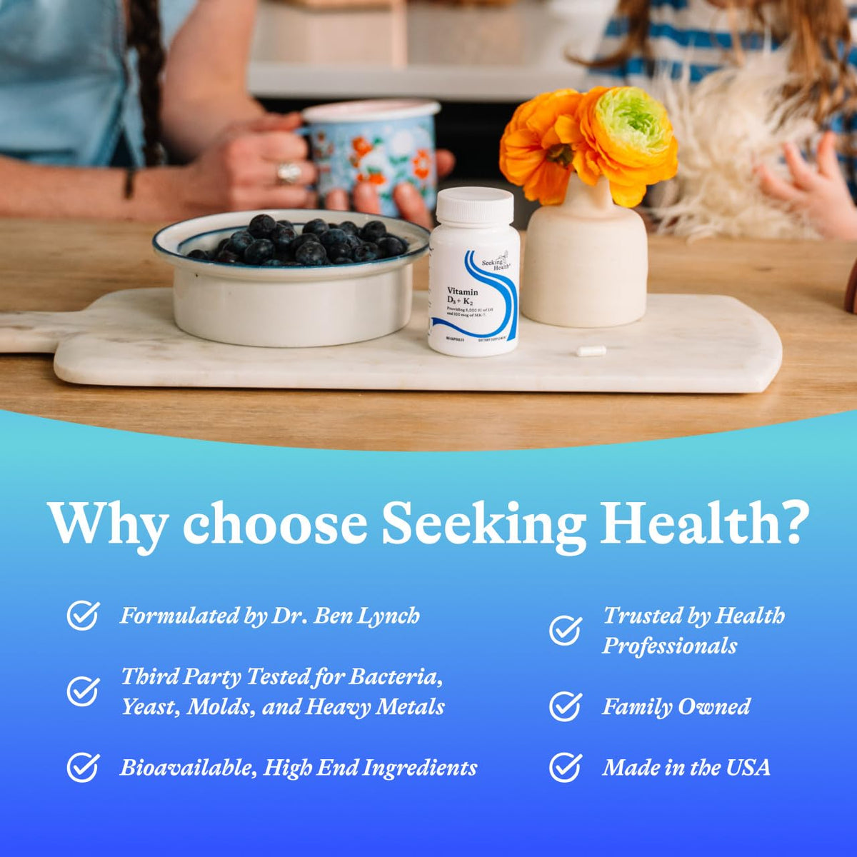 Capsules D3 + K2 Seeking Health dans leur flacon