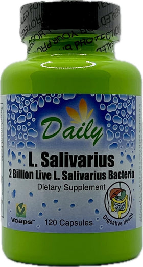 Capsules Daily Manufacturing L-Salivarius sur fond blanc
