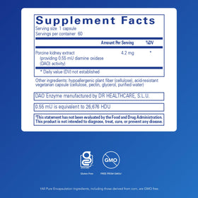 Capsules DAO Enzyme de Pure Encapsulations sur un fond blanc