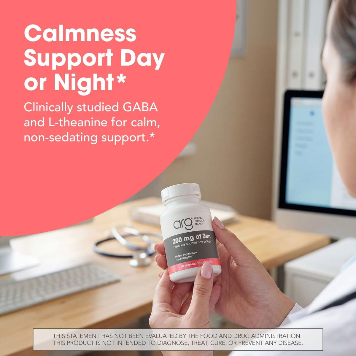 Capsules de 200 mg Zen L-Theanine GABA sur une surface blanche