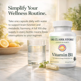 Capsules de B1 Thiamine Dr Clark sur une surface neutre