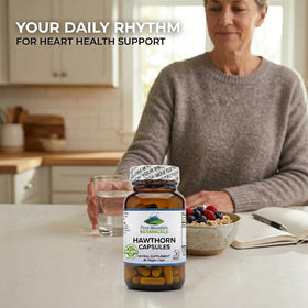 Capsules de baies d'aubépine bio sur une table