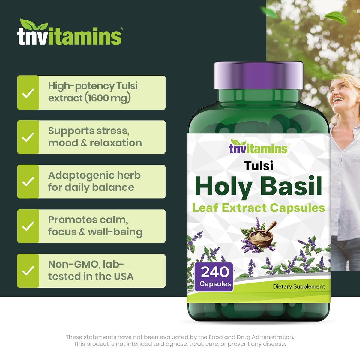 Capsules de Basilic Sacré tnvitamins sur une table