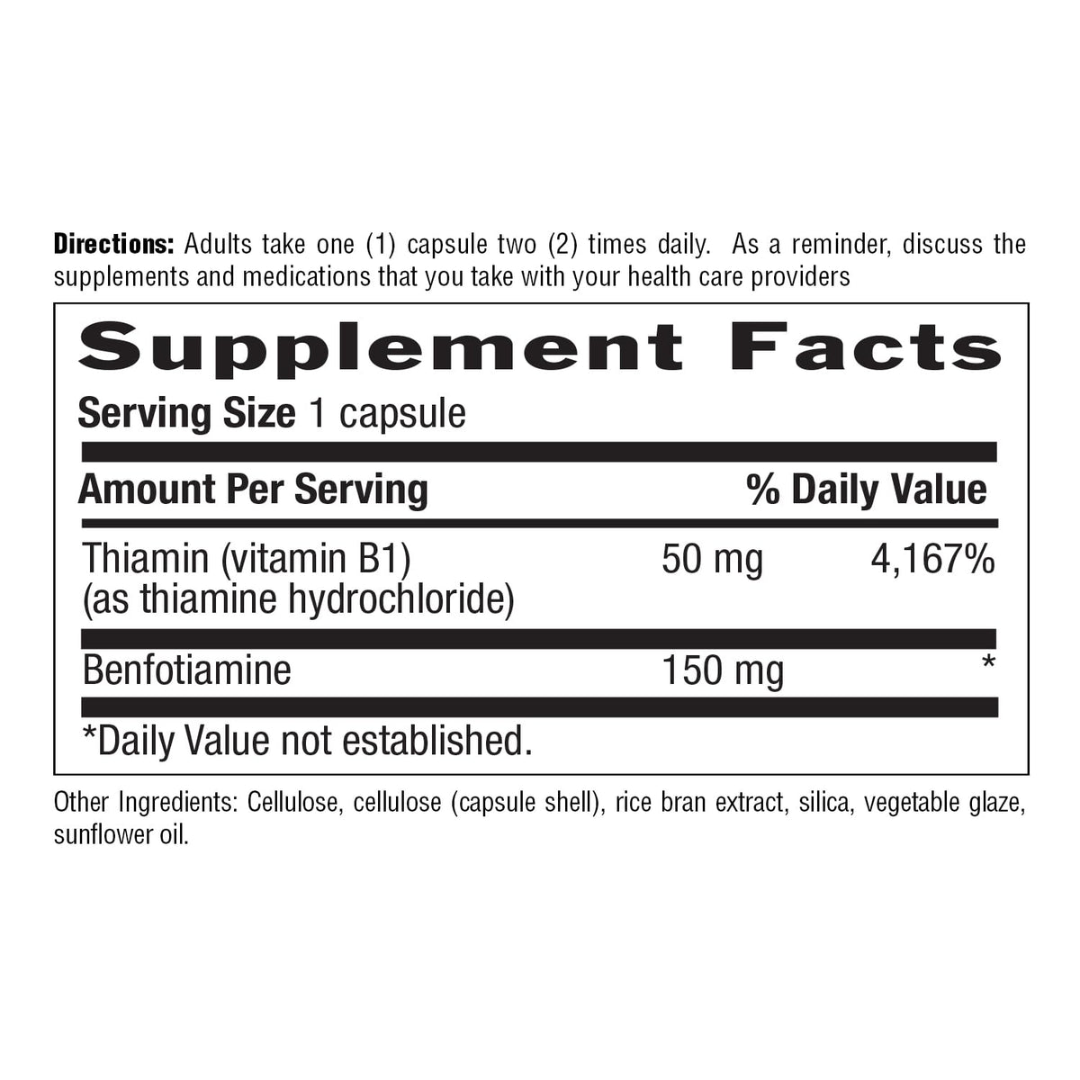 Capsules de Benfotiamine avec étiquetage clair
