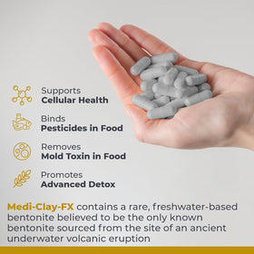 Capsules de bentonite Medi-Clay-FX dans une main