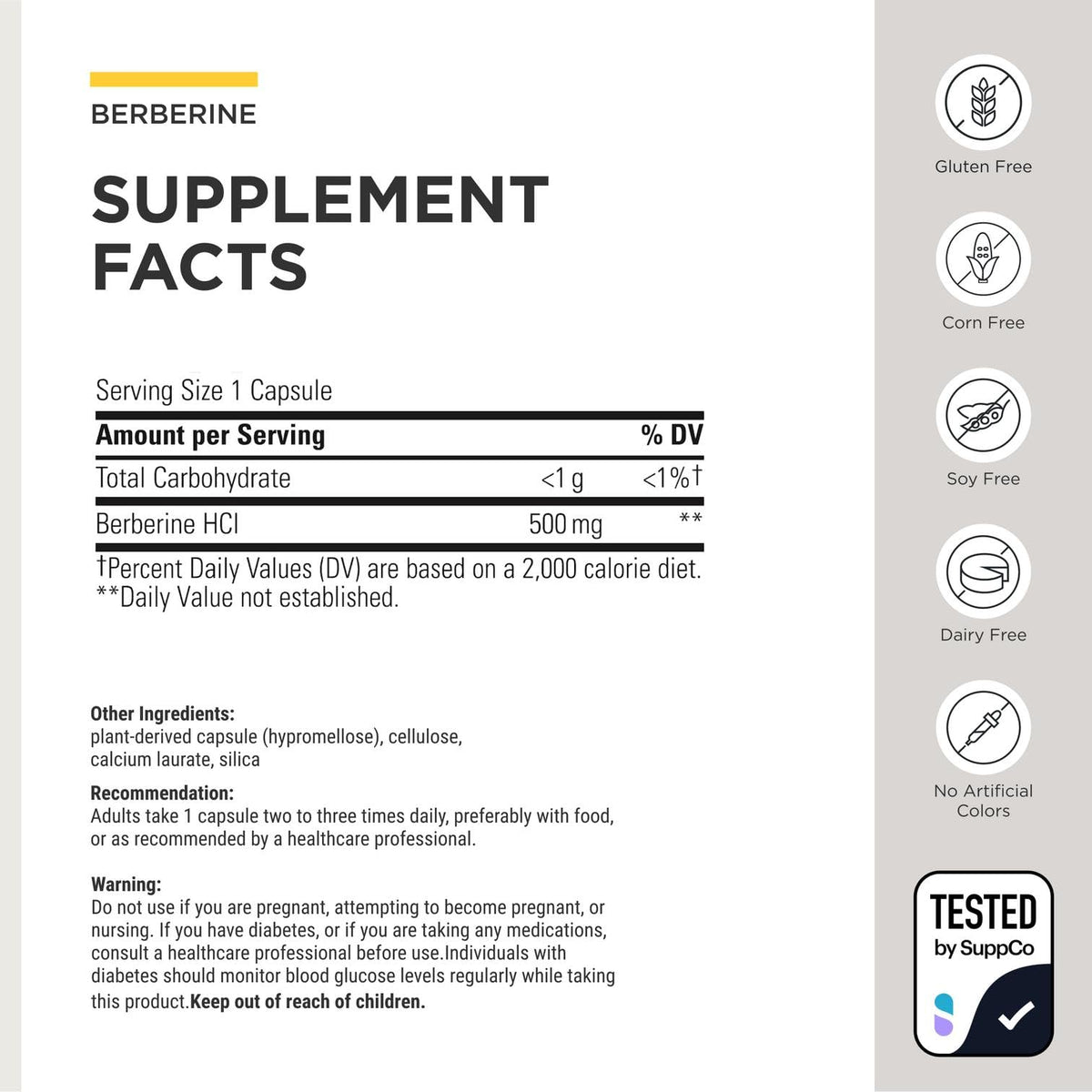 Capsules de Berberine 1500 mg sur fond blanc