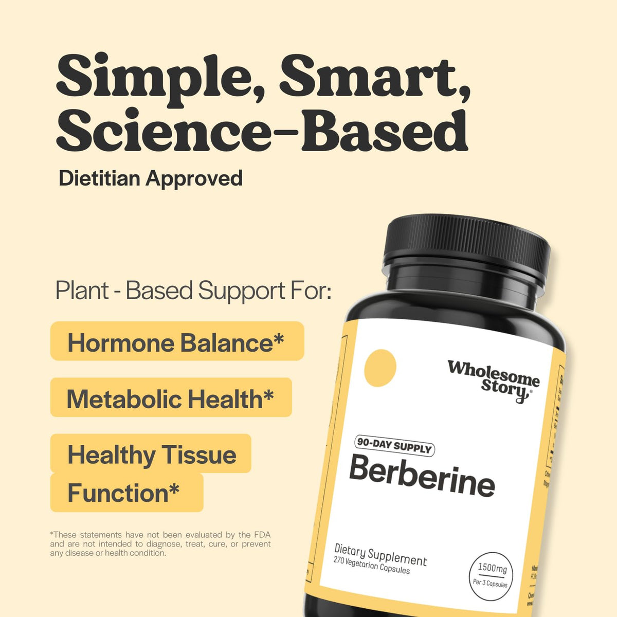 Capsules de berbérine 1500mg dans le flacon Wholesome Story