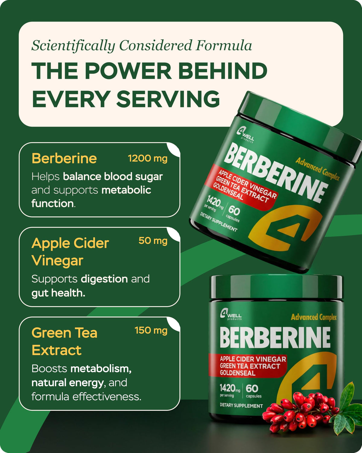 Capsules de Berbérine 4Well Products dans un verre