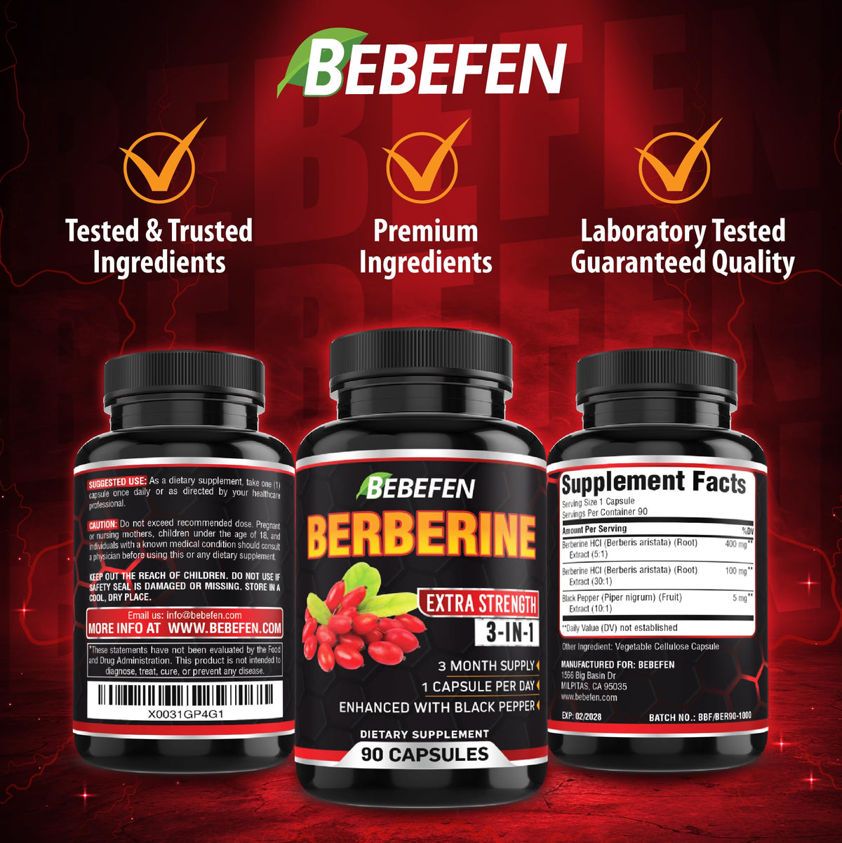 Capsules de Berbérine BEBEFEN avec extrait de poivre noir