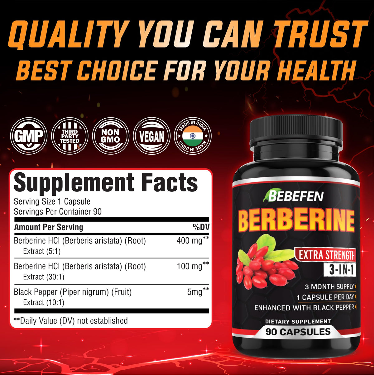 Capsules de Berbérine BEBEFEN vue de côté dans l'emballage
