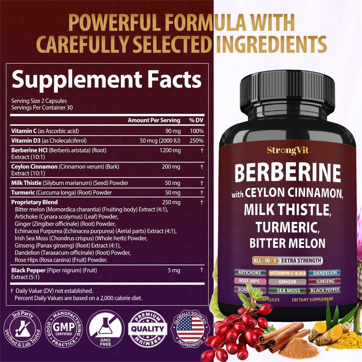 Capsules de Berbérine et Cannelle de Ceylan StrongVit sur une table