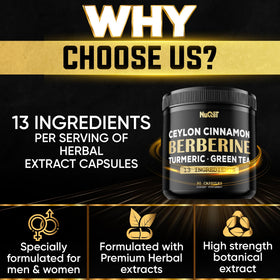 Capsules de Berbérine NUQIIT avec des herbes en arrière-plan