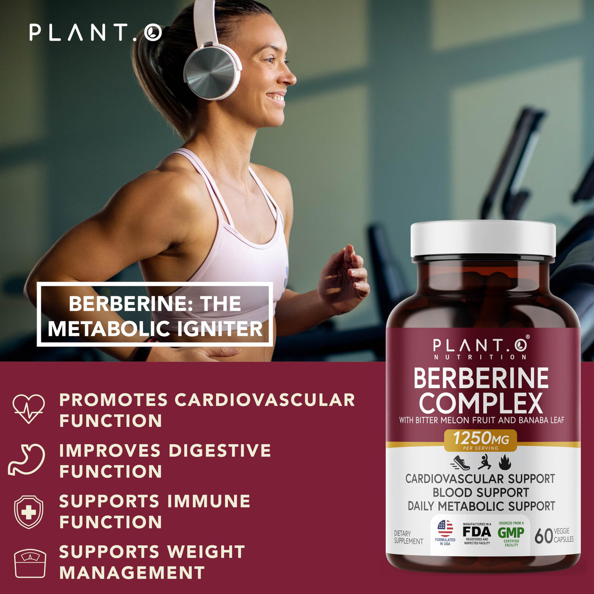 Capsules de Berbérine PLANT.O NUTRITION sur une surface en bois