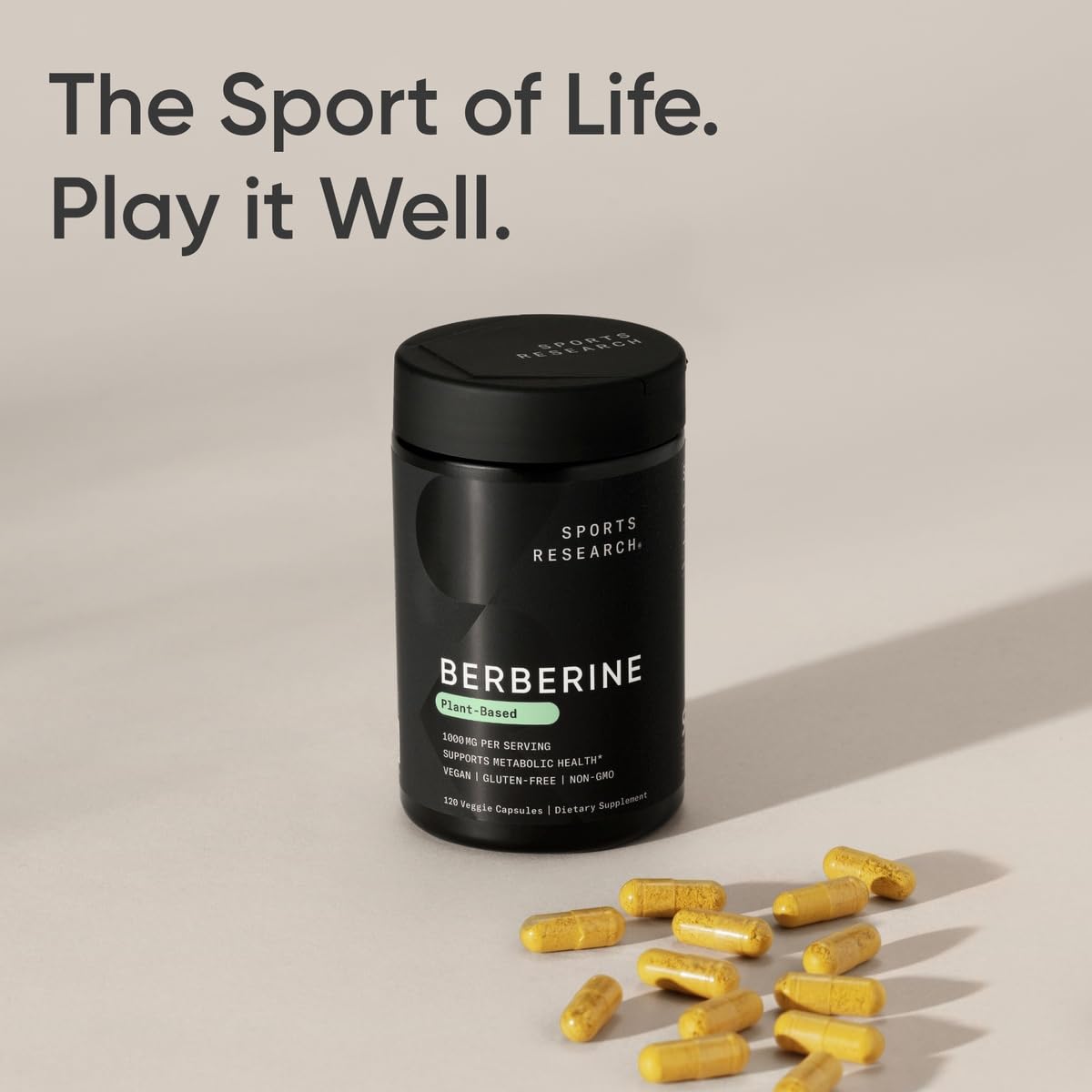 Capsules de Berberine Sports Research sur une table en bois