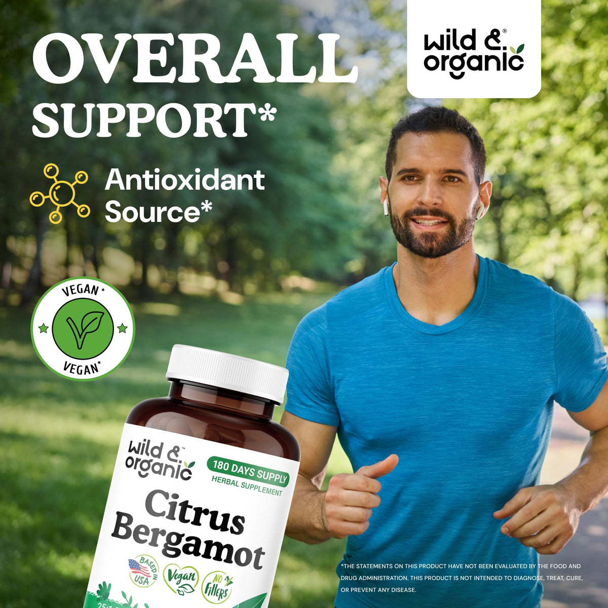 Capsules de bergamote Wild & Organic sur une surface en bois