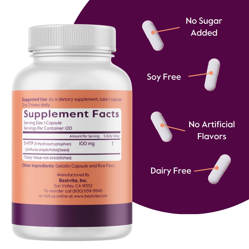 Capsules de BESTVITE 5-HTP sur une table