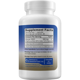 Capsules de Beta 1,3D Glucan 500 mg de Transfer Point sur une table en bois
