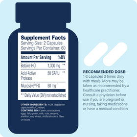 Capsules de Betaine HCl+ Enzyme Science sur une table