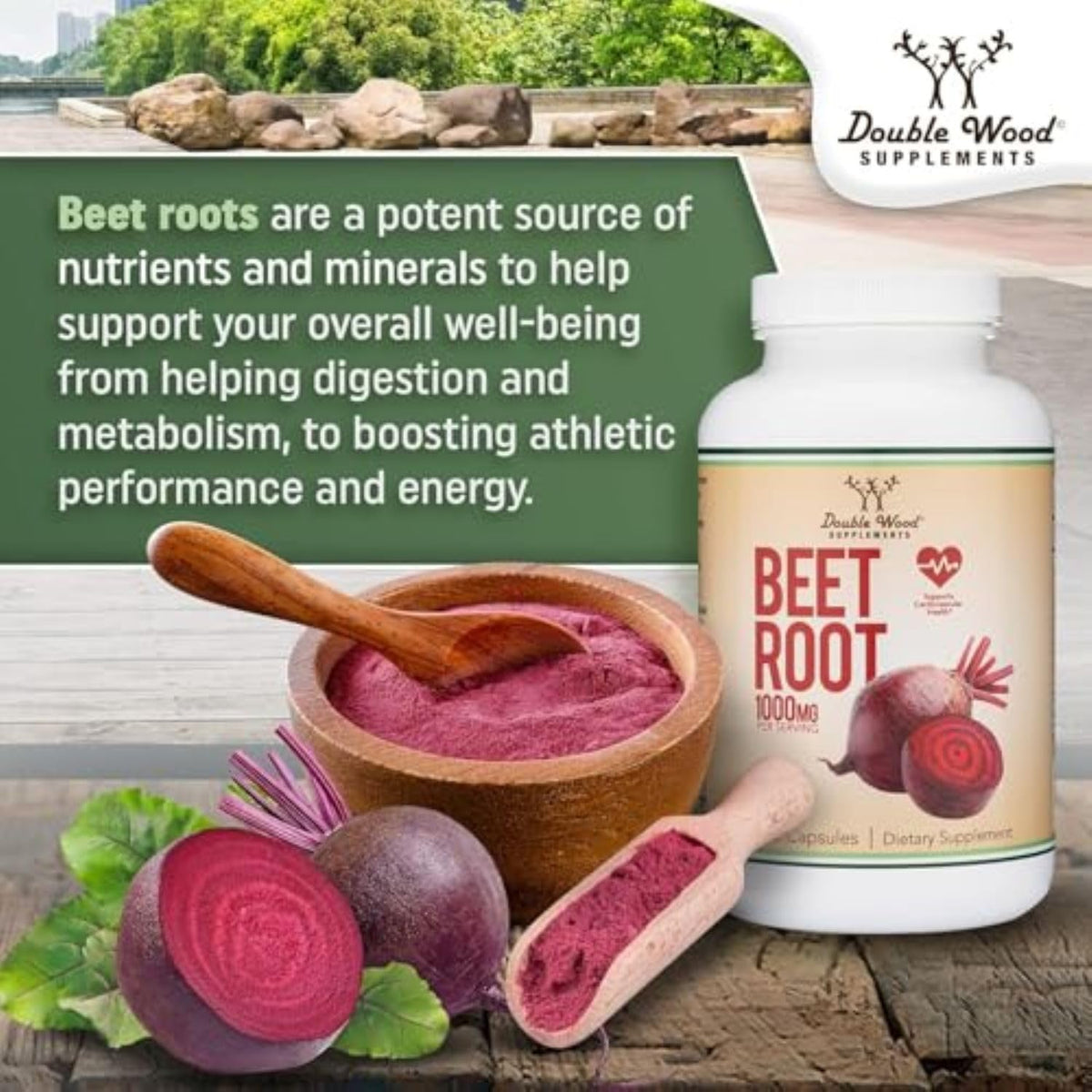 Capsules de Betterave 1 000 mg Double Wood Supplements dans une main
