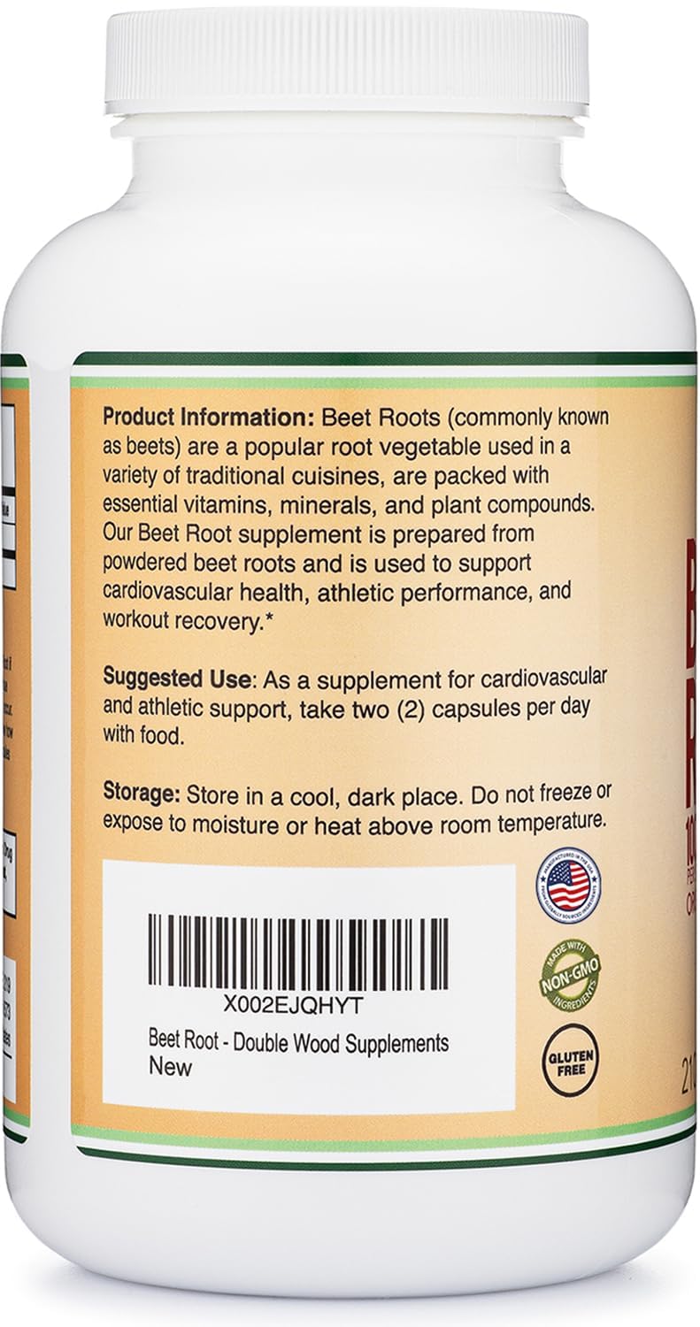 Capsules de Betterave 1 000 mg Double Wood Supplements sur fond blanc