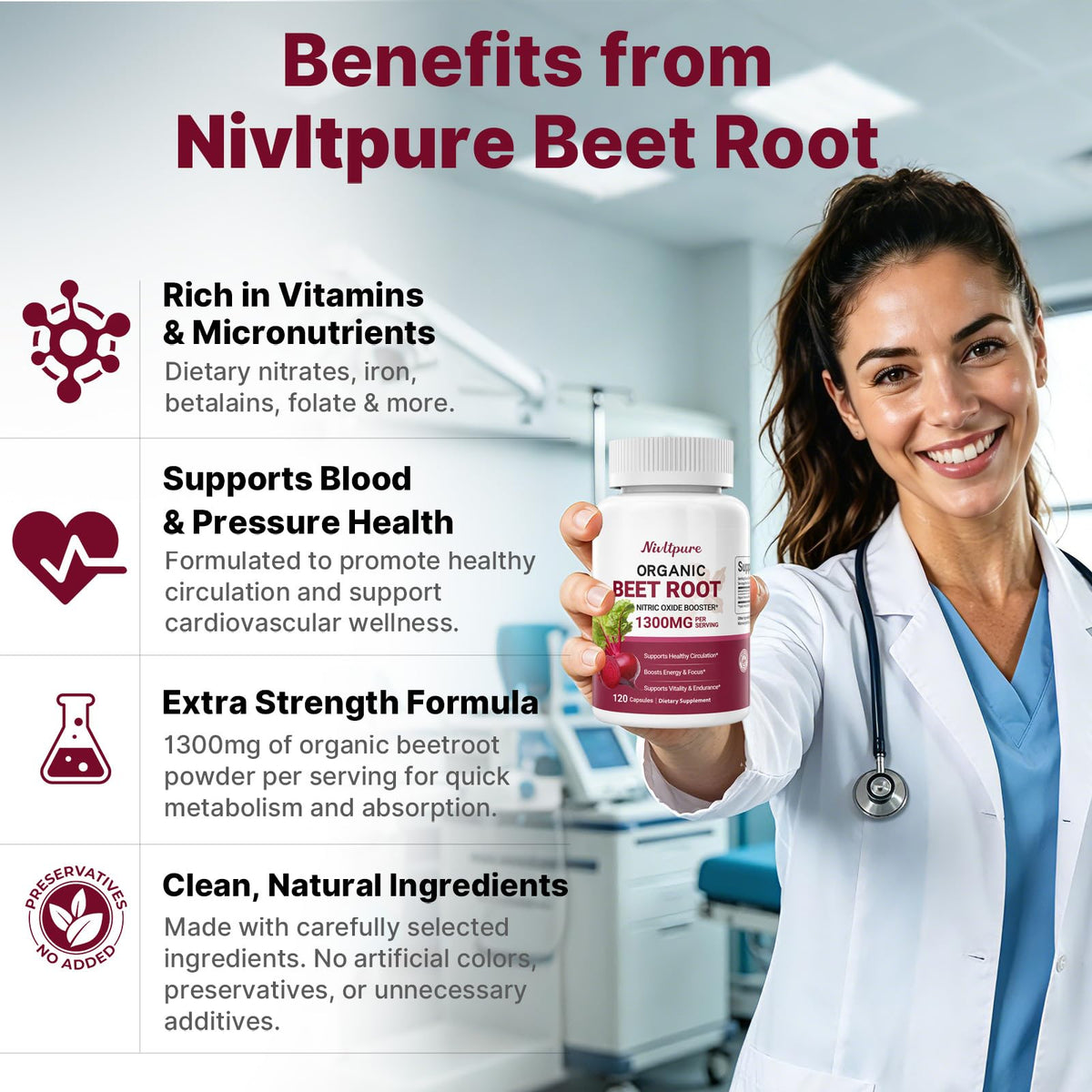 Capsules de betterave bio Nivltpure sur une surface en bois