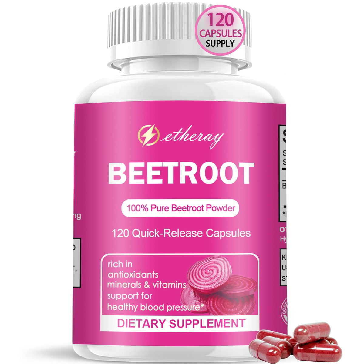 Capsules de betterave etheray 1300mg vue de face