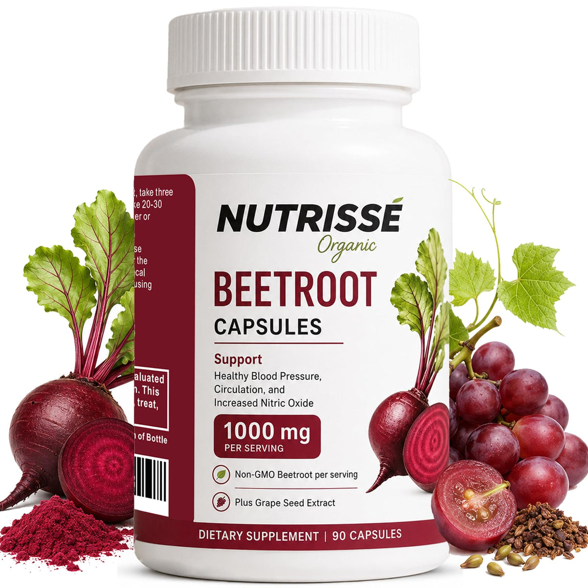 Capsules de betterave Nutrisse Organic 90 capsules devant l'emballage
