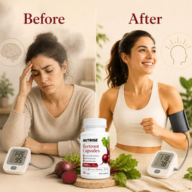 Capsules de betterave QNJIX 1000mg sur une surface en bois