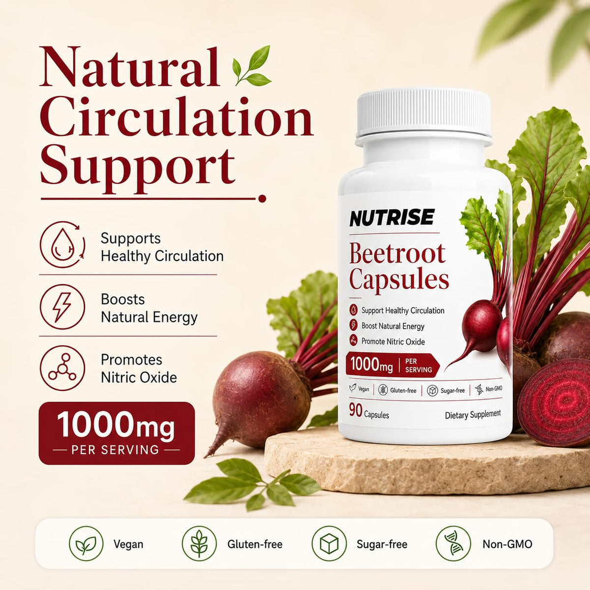 Capsules de betterave QNJIX 1000mg vue de côté avec étiquette