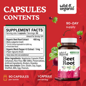 Capsules de betterave Wild & Organic sur un fond blanc