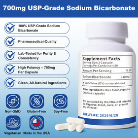 Capsules de bicarbonate de sodium QUBIT dans un flacon