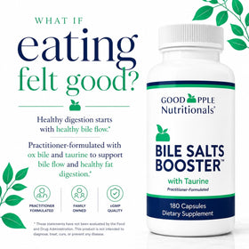 Capsules de Bile Salts support GOODAPPLE NUTRITIONALS sur une surface blanche
