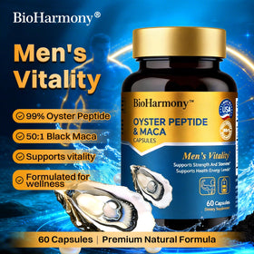 Capsules de BioHarmony Extrait d'Huitre et Racine de Maca sur fond blanc