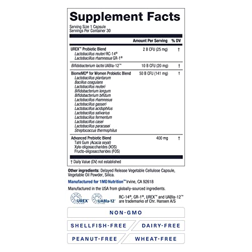 Capsules de BiomeMD de 1MD Nutrition sur une table en bois