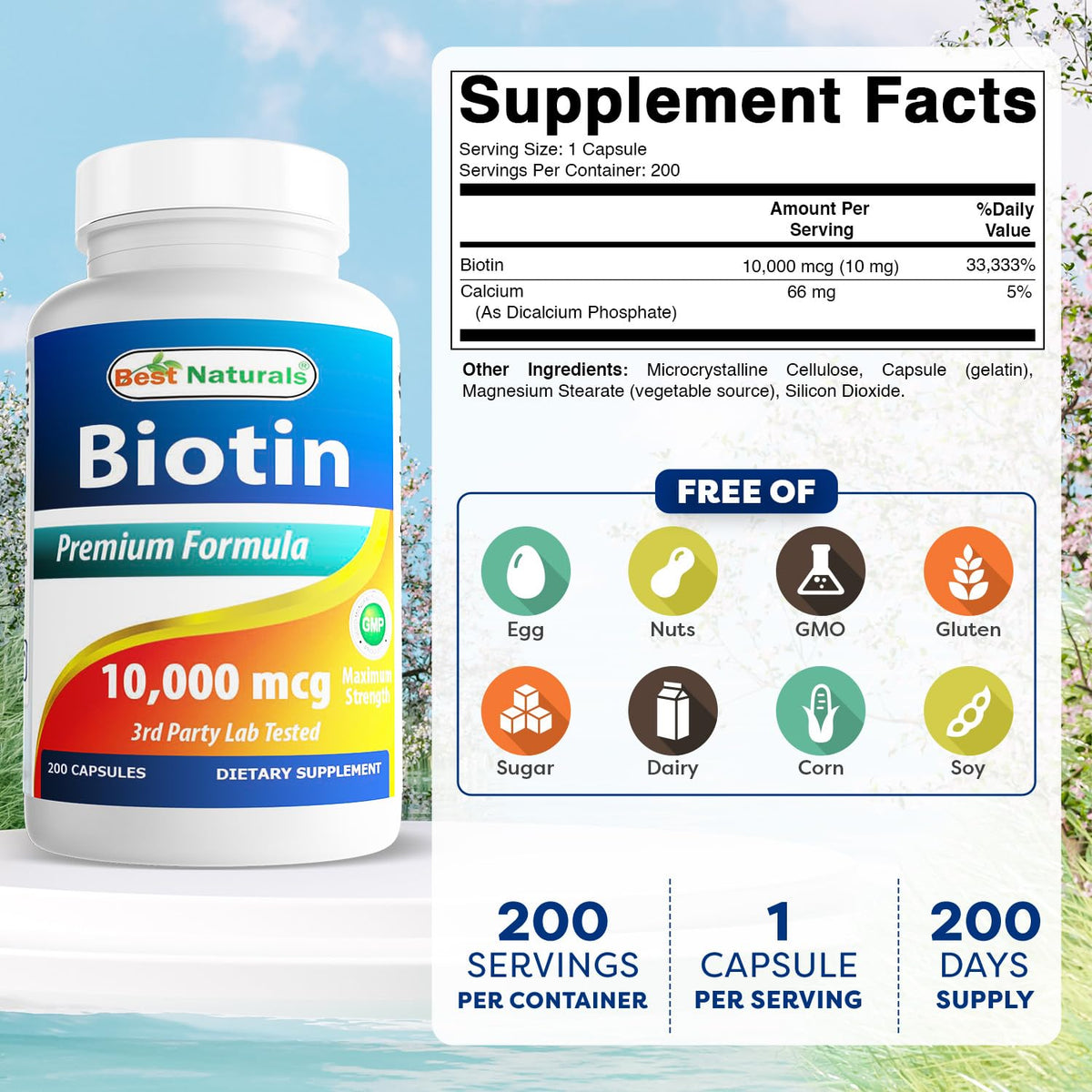 Capsules de biotine Best Naturals sur fond blanc