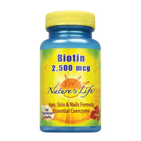 Capsules de biotine Nature's Life 2500mcg en vue de face