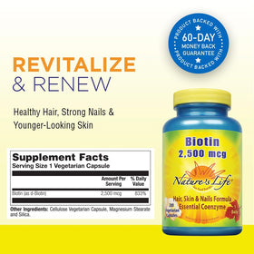 Capsules de biotine Nature's Life sur une surface en bois